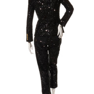 Back view of Balmain black sequin blazer and matching slim pants suit