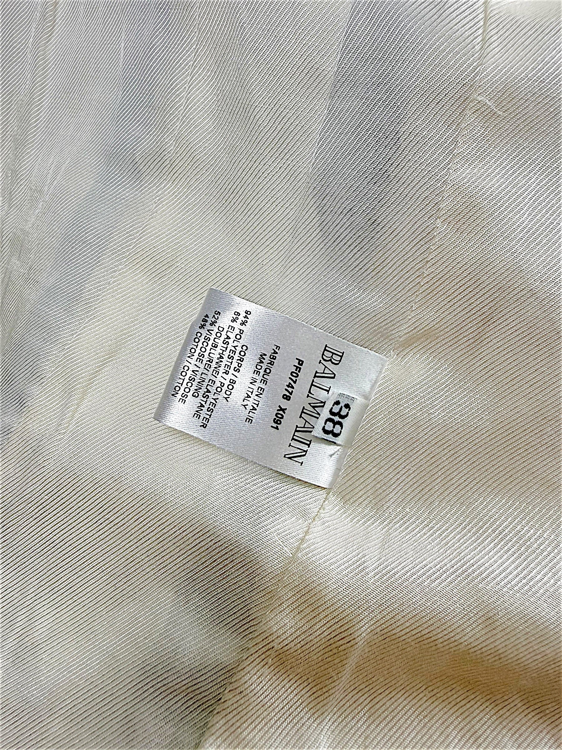 Balmain Fall 2018 jacket size 38 and composition label showing made in Italy and fabric content