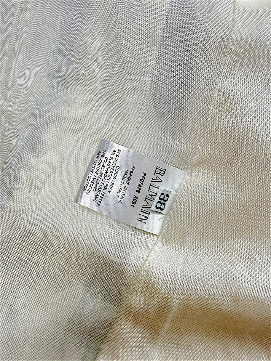 Balmain Fall 2018 jacket size 38 and composition label showing made in Italy and fabric content