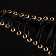 Balmain FW2016 black corset pants gold eyelet and lace-up waistband detail
