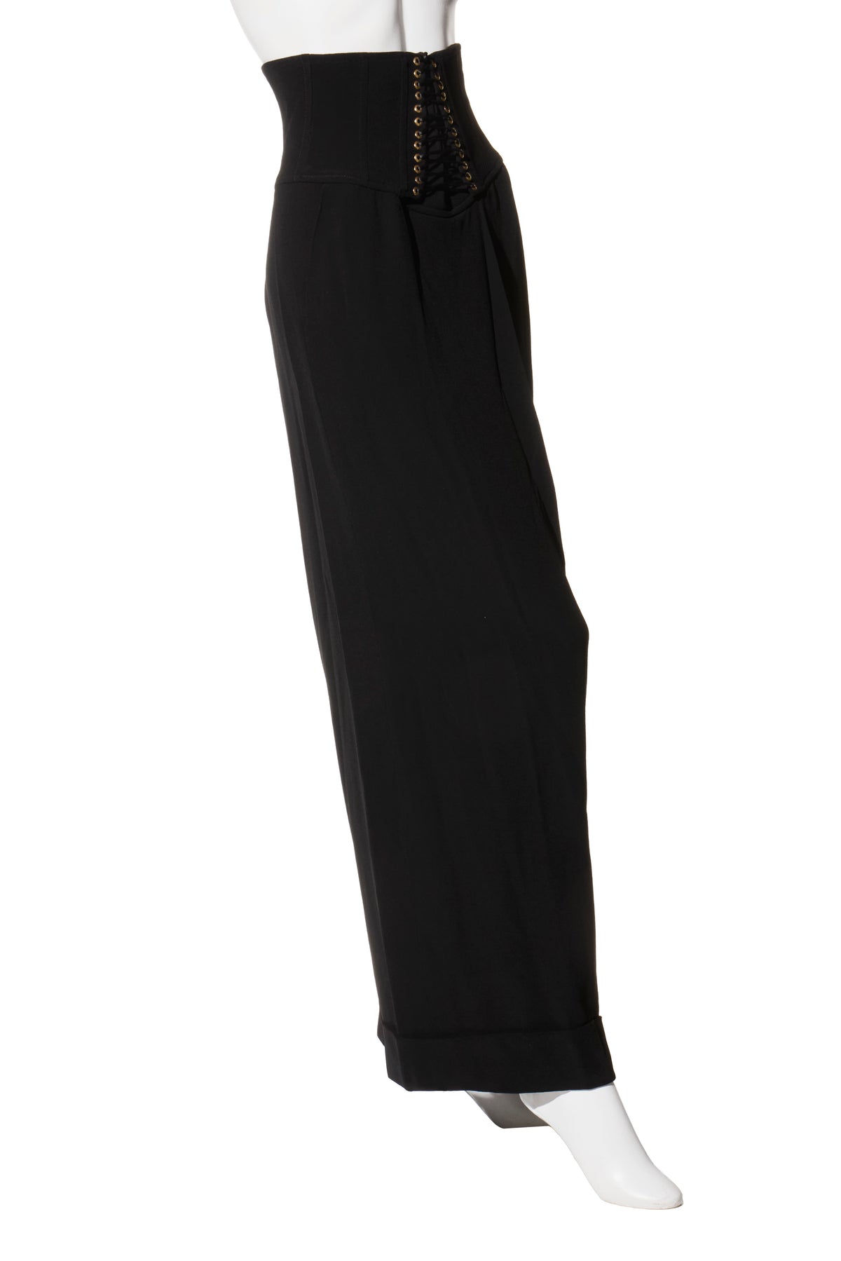 Balmain FW2016 black corset wide-leg pants FR36 side view