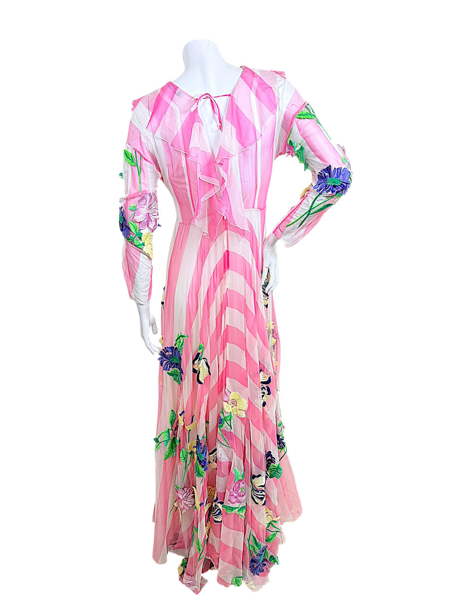 Blumarine Spring 2016 runway Look 21 floral embroidered gown with sheer ruffled back and full-length skirt