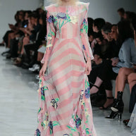Blumarine Spring Summer 2016 runway Look 21 pink striped floral embroidered gown shown on the runway