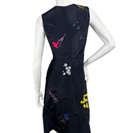 Carolina Herrera black silk floral embroidered sleeveless dress size 2 back view