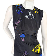 Carolina Herrera black silk dress with multicolor floral embroidery bodice detail