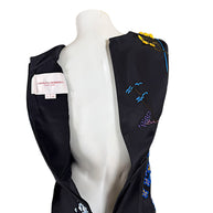 Carolina Herrera black silk floral embroidered dress interior with designer label and back zipper