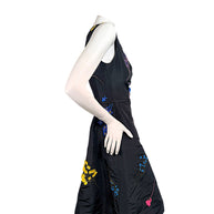 Carolina Herrera black silk floral embroidered A-line dress side view