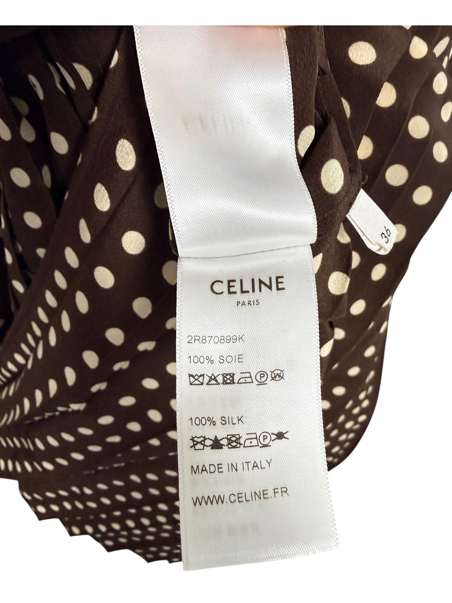 Celine Fall Winter 2020 runway dress composition label confirming 100% silk, Made in Italy, and style reference 2R870899K.