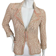 Vintage Chanel 06P textured beige and pink knit cardigan jacket front view with belt removed