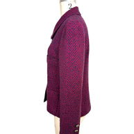 Side back profile of Chanel 1998 tweed jacket highlighting textured weave and tailored construction