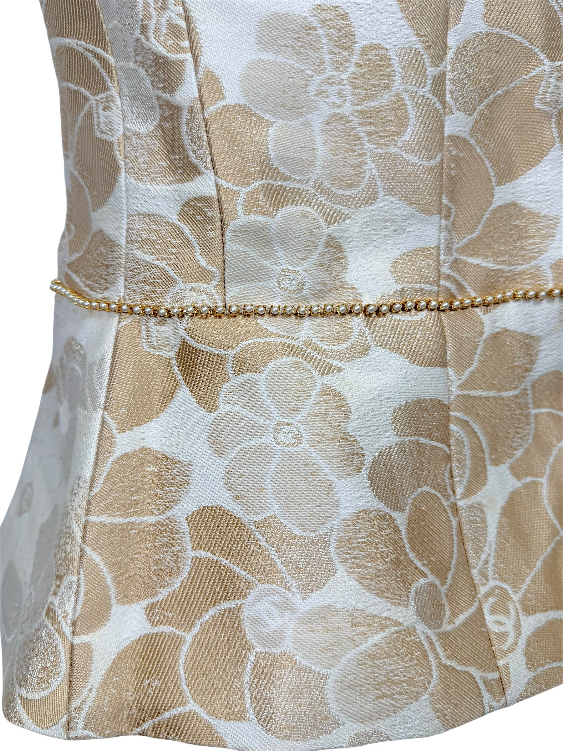 Chanel floral jacquard fabric detail beige ivory with subtle CC motifs runway vest