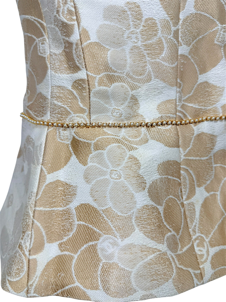 Chanel floral jacquard fabric detail beige ivory with subtle CC motifs runway vest