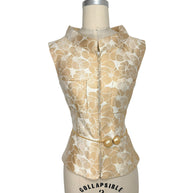Chanel Spring 2001 runway vest front view beige ivory floral jacquard pearl belt structured silhouette