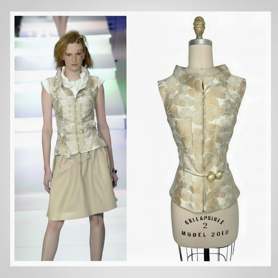 Chanel 2001 runway vest side by side comparison with original runway look pearl belt jacquard