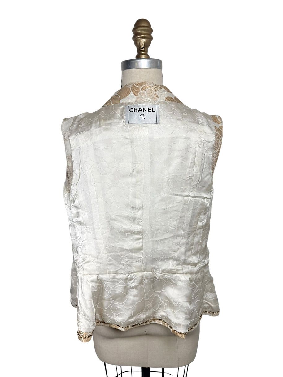 Chanel vest interior silk lining with tonal floral pattern luxury construction
