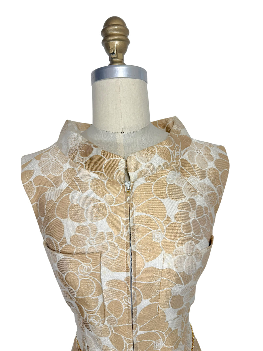 Chanel 2001 runway vest upper front detail collar and zipper floral jacquard fabric