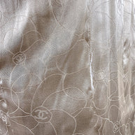 Close-up detail of Chanel silk camellia jacquard lining inside authentic 2004 Lesage tweed jacket
