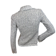 Back view of Chanel 2004 Lesage tweed fringe jacket showing fitted silhouette and textured boucle construction