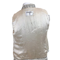 Interior view of Chanel silk camellia jacquard lining inside authentic 2004 Lesage tweed jacket