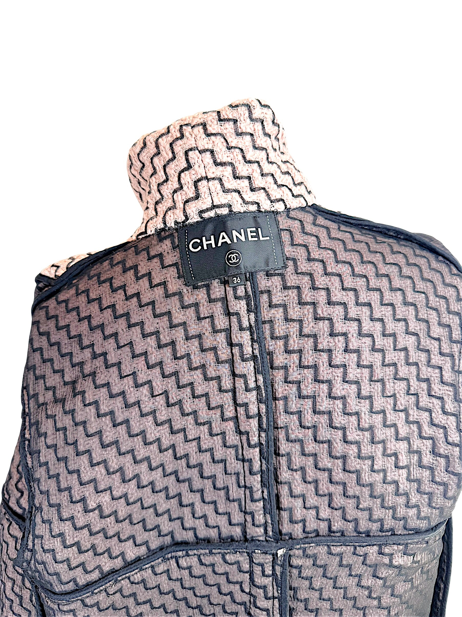 Chanel label interior Pre-Fall 2016 runway jacket Look 36 silk lining and brand tag
