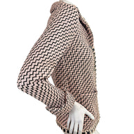 Side profile Chanel Pre-Fall 2016 runway jacket Look 36 pink black tweed structured silhouette