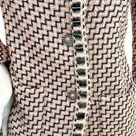 Close up Chanel Pre-Fall 2016 jacket Look 36 textured tweed front placket with boucle trim and button detail
