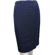 Chanel 2016 blue tweed skirt front view with subtle A-line tailoring