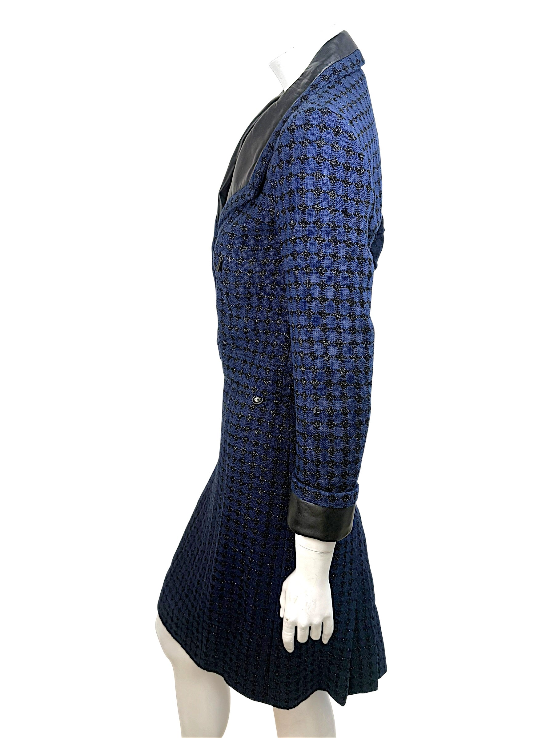 Chanel 2016 tweed skirt suit side profile showing fitted jacket and skirt silhouette