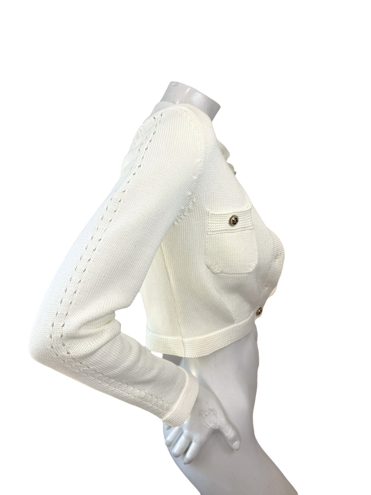 Chanel 2019 ivory cropped knit cardigan jacket side profile