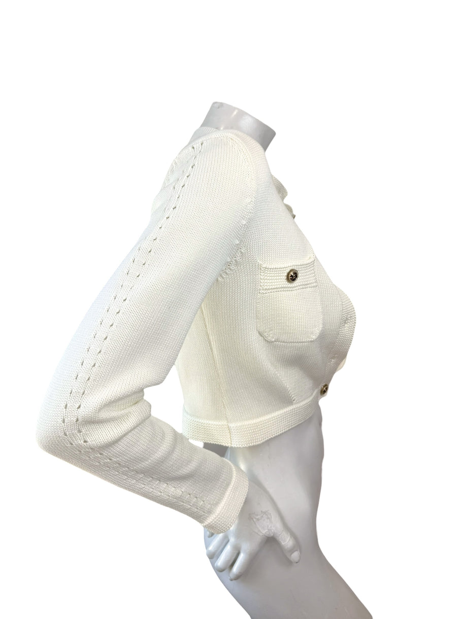 Chanel 2019 ivory cropped knit cardigan jacket side profile