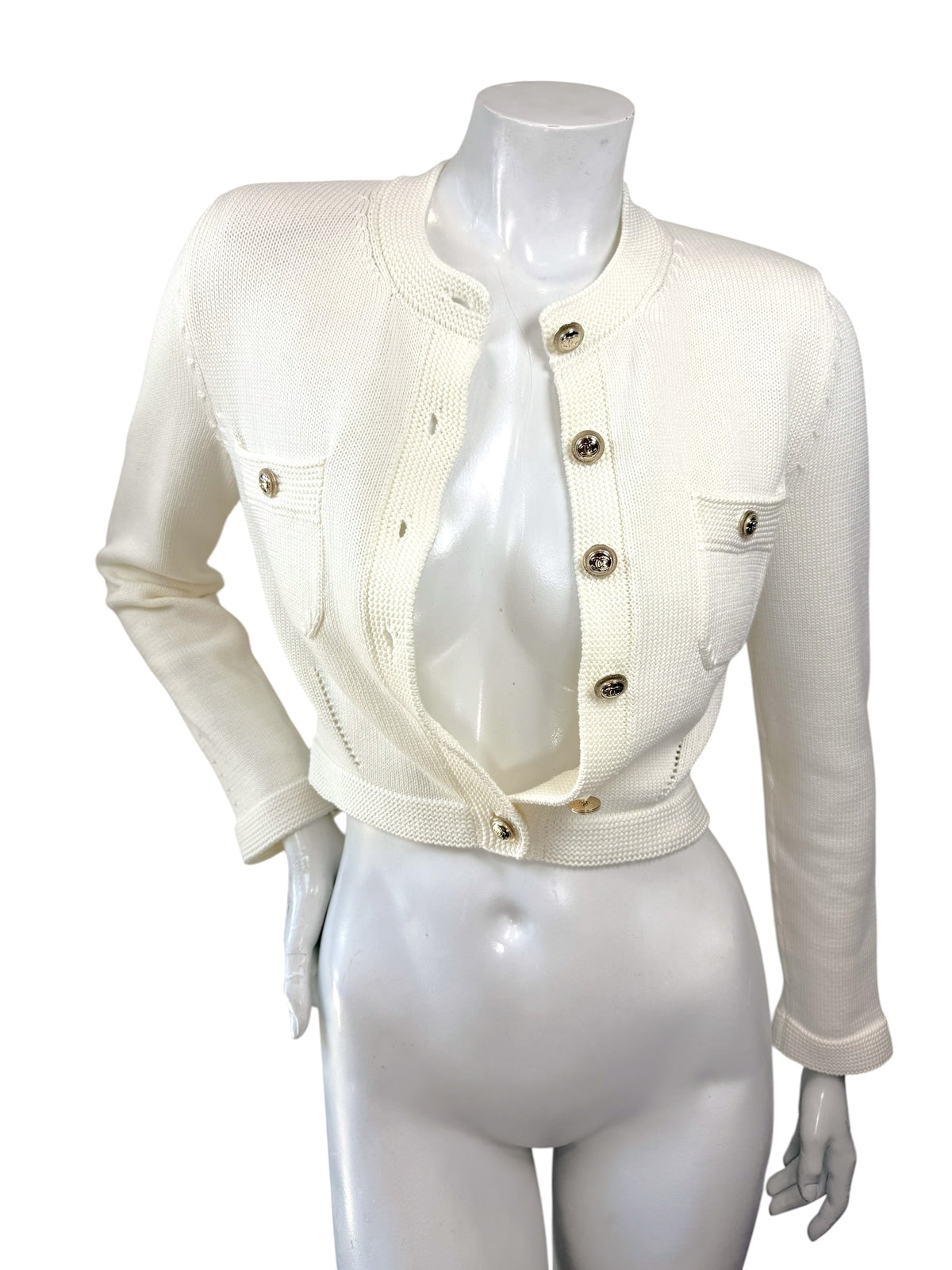 Chanel 2019 ivory cropped knit cardigan jacket FR34 full front view