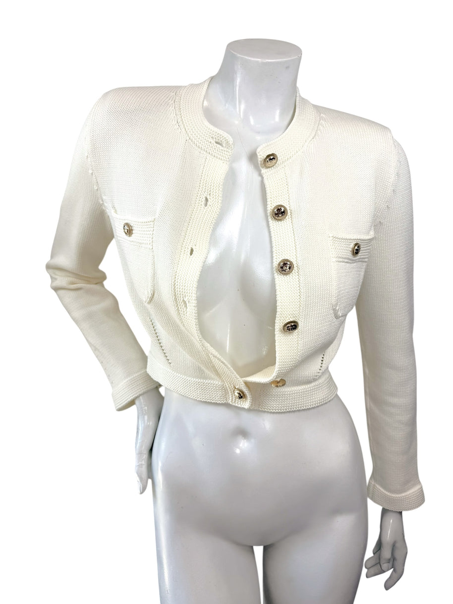 Chanel 2019 ivory cropped knit cardigan jacket FR34 full front view