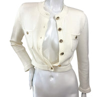 Chanel 2019 ivory cropped knit cardigan jacket FR34 full front view