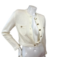 Chanel 2019 ivory knit cardigan jacket FR34 front angled view
