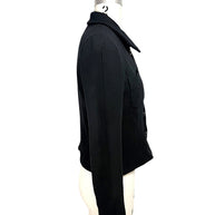 Right side profile of Chanel Boutique black cropped tailored jacket