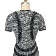 Rear detail of Chanel tweed mini dress with ribbon trim accents