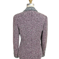Back view of Chanel Boutique Spring 1996 pink black and white tweed jacket with tailored vintage silhouette