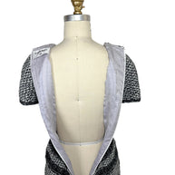 Interior camellia jacquard lining of Chanel tweed mini dress