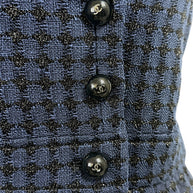 Chanel CC logo buttons detail on blue and black tweed jacket Spring 2016