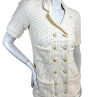 Angled front view of Chanel Cruise 2014 ivory textured tweed short sleeve jacket