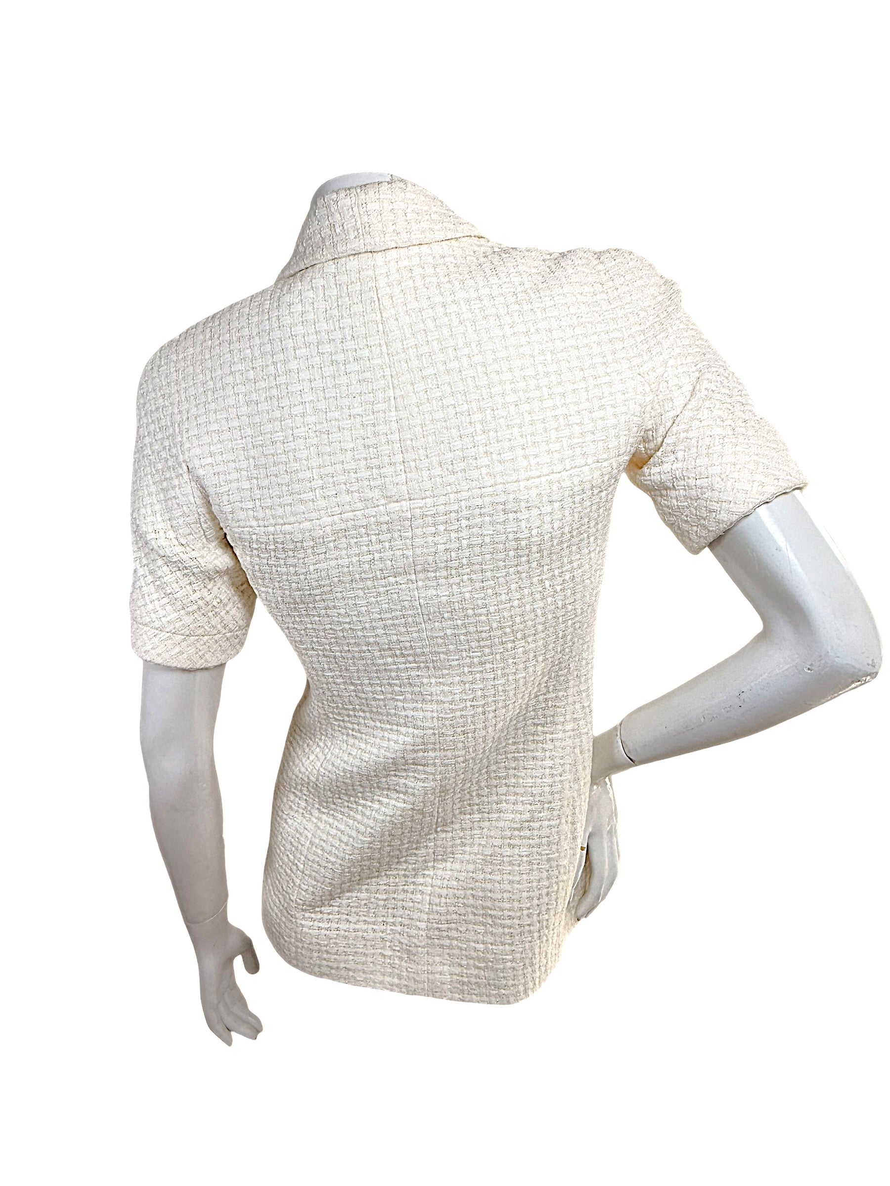 Back view of Chanel Cruise 2014 ivory textured tweed jacket with short sleeves