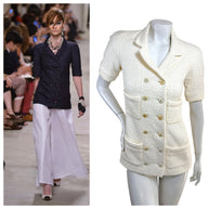 Side-by-side comparison of Chanel Cruise 2014 Look 11 runway jacket in navy and the authenticated ivory version available from Refined Concierge Consignment.