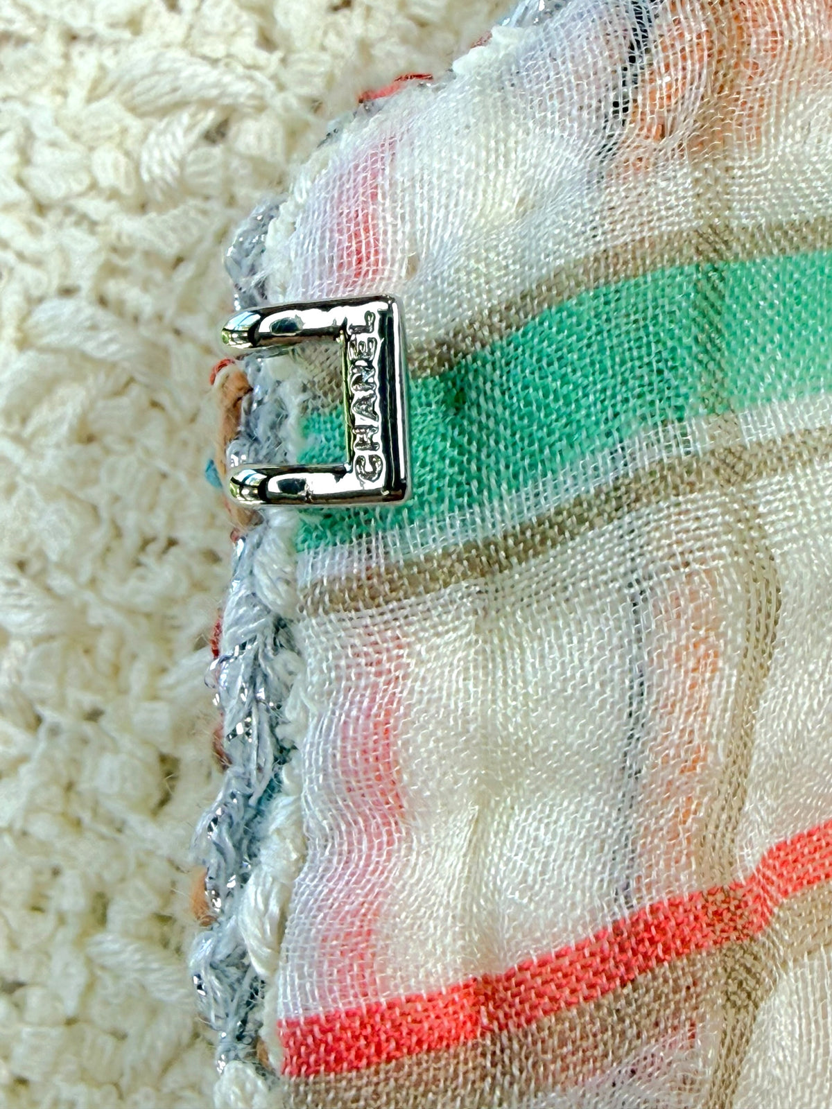 Chanel Cruise 2020 jacket interior construction and multicolor lining detail