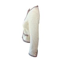 Chanel Cruise 2020 ivory tweed jacket sleeve and multicolor trim detail