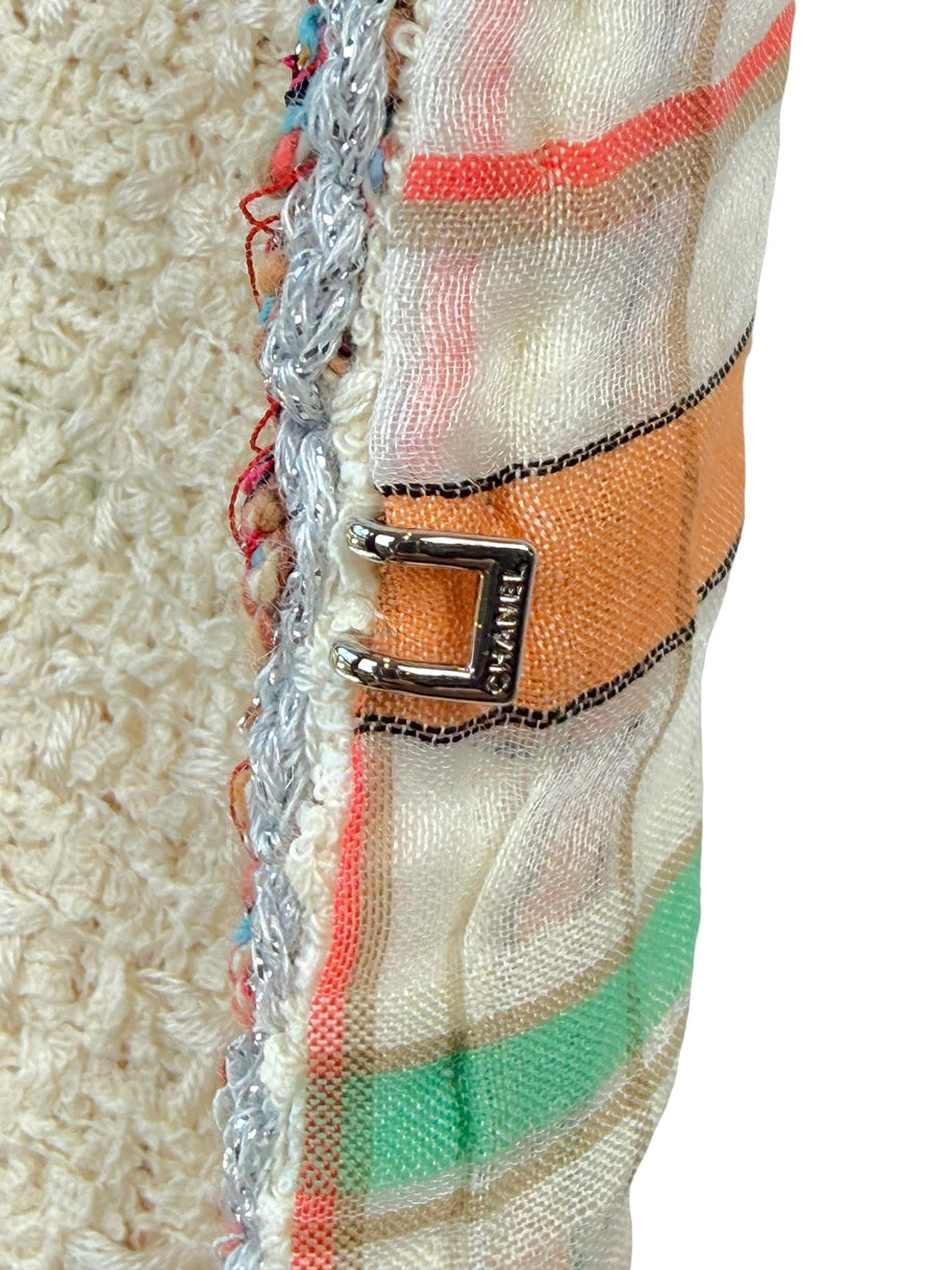 Chanel Cruise 2020 jacket ivory tweed and multicolor woven trim close-up