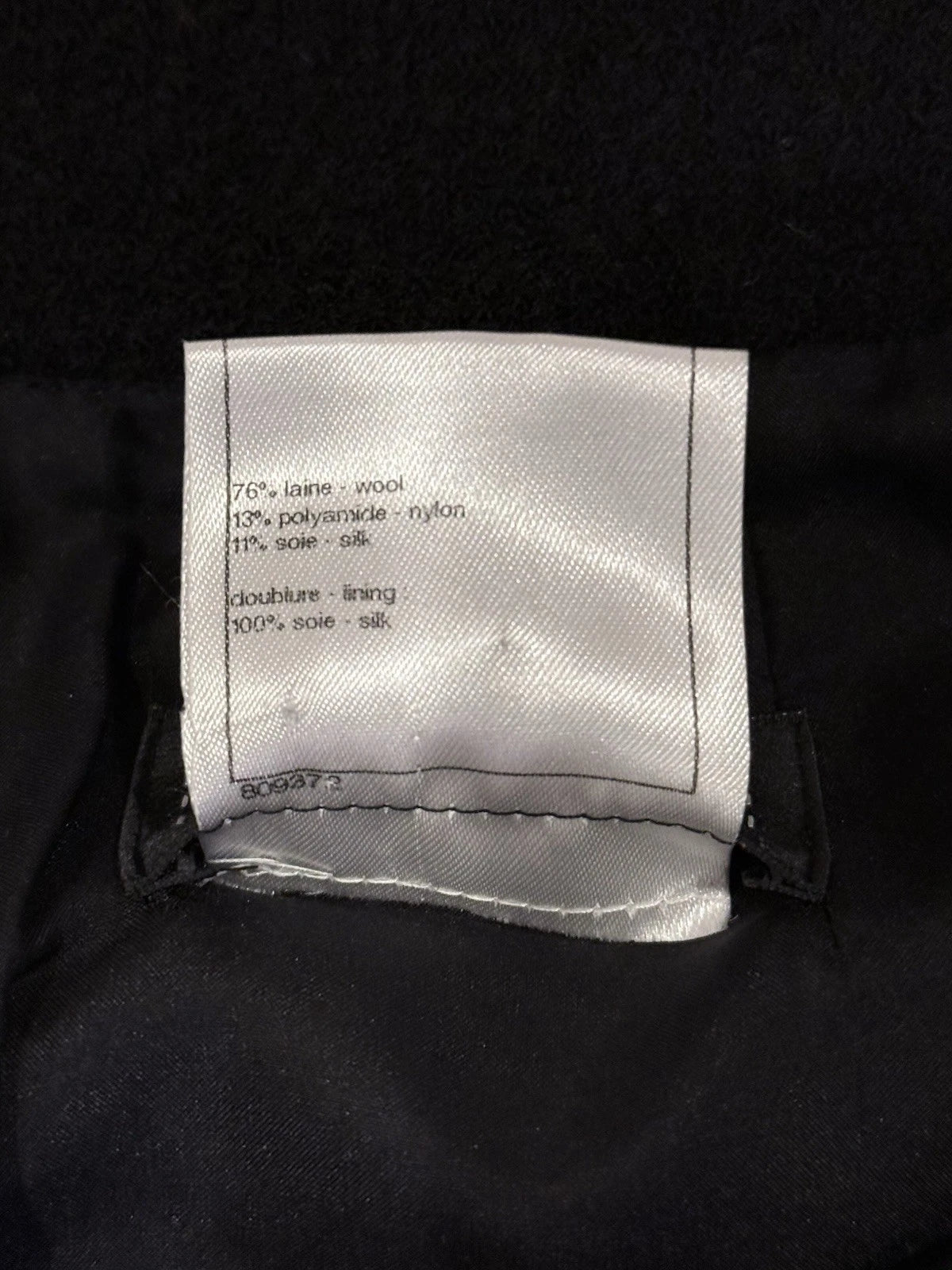 Chanel black skirt interior size and garment identification tag