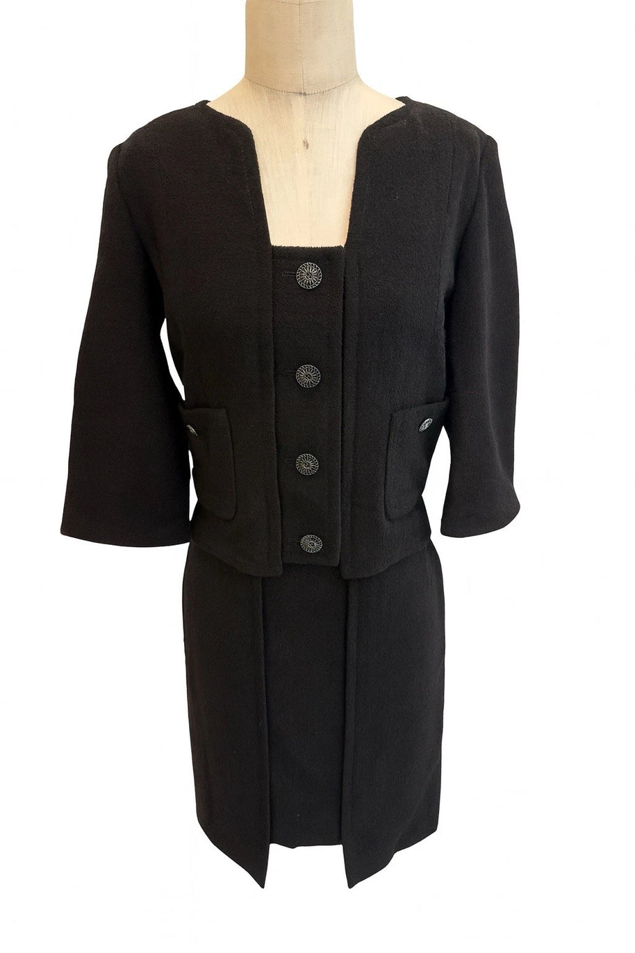 Chanel Fall Winter 2007-2008 black skirt suit full front view