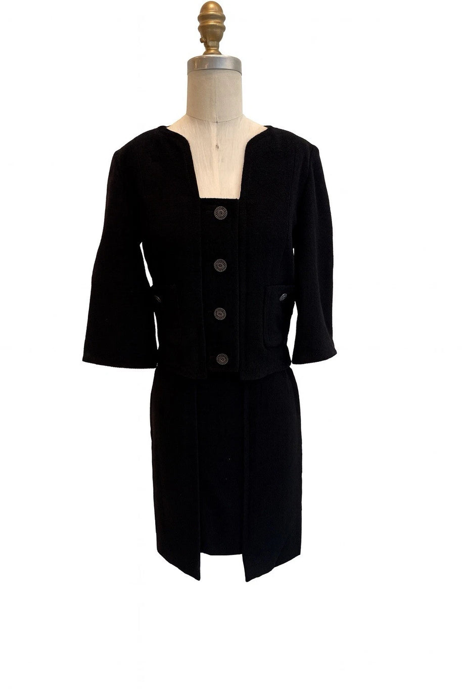 Chanel Fall Winter 2007-2008 black wool silk skirt suit front view