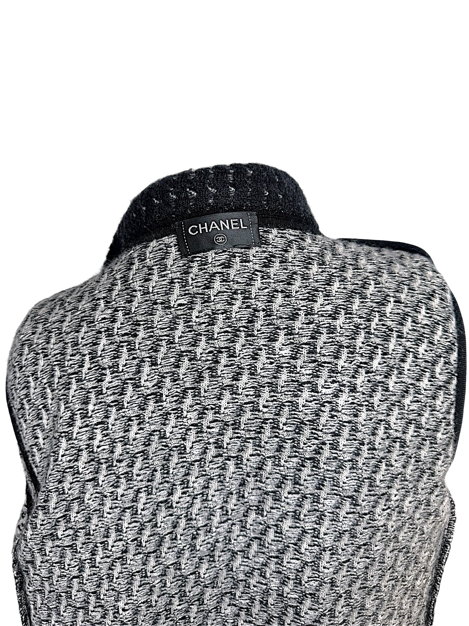 Close-up Chanel label detail from Fall Winter 2010 mohair cashmere tweed jacket