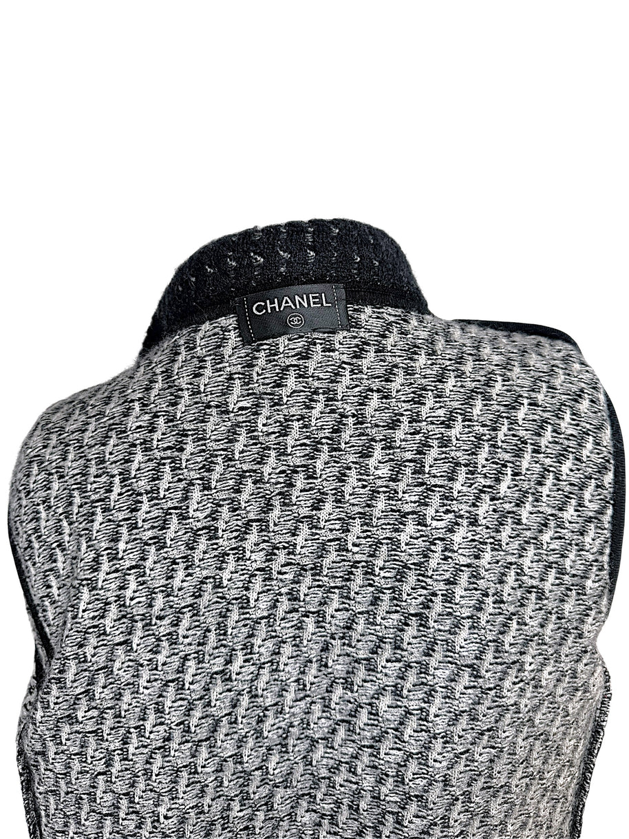 Close-up Chanel label detail from Fall Winter 2010 mohair cashmere tweed jacket
